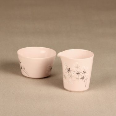 Arabia Lumikukka sugar bowl and creamer, pink, Raija Uosikkinen