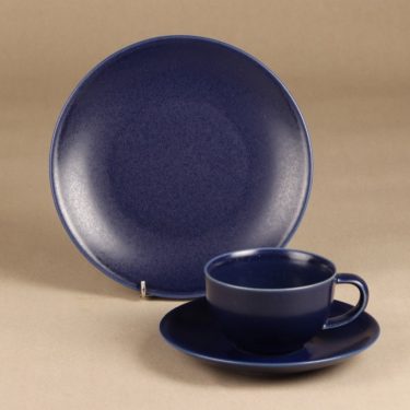 Arabia 24 h coffee cup, saucer and plate, blue, Heikki Orvola