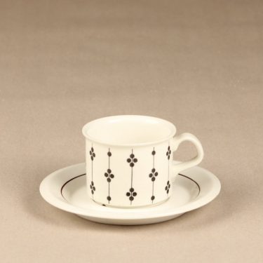 Arabia Kartano kahvikuppi, mustavalkoinen, suunnittelija Esteri Tomula, painettu ja maalattu