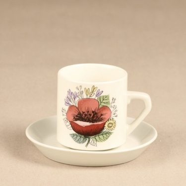 Arabia Valmu kahvikuppi, 2 kpl, suunnittelija Esteri Tomula, serikuva, kukka-aihe