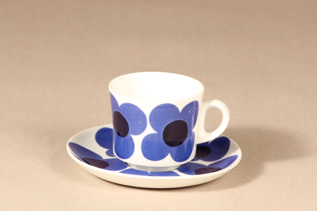 Arabia Aurinko kahvikuppi, sininen, suunnittelija Esteri Tomula, serikuva