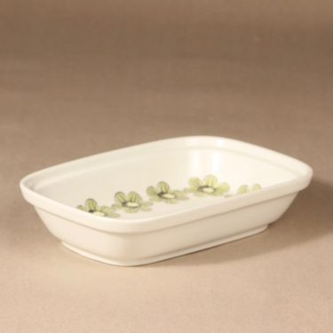 Arabia Primavera tarjoilukulho, vihreä, suunnittelija Esteri Tomula, serikuva/kukka-aihe, retro