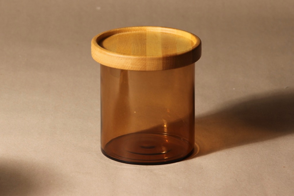 Nuutajärvi Purtilo jar with wooden lid, designer Kaj Franck