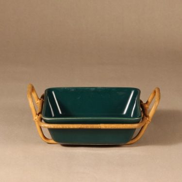 Arabia Kilta bowl with rattan basket, green, designer Kaj Franck