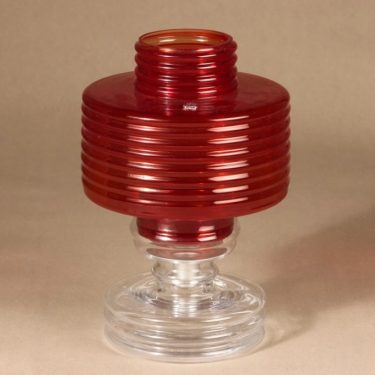 Riihimäen lasi Apollo kynttilälyhty, rubiininpunainen, suunnittelija Nanny Still, kaksiosainen