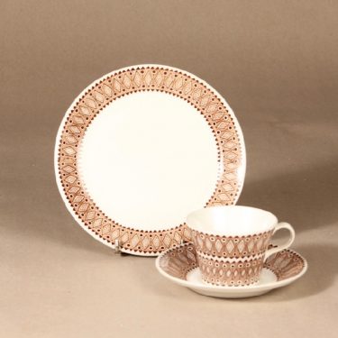 Arabia Lobelia kahvikuppi ja lautaset, ruskea, suunnittelija , ornamentti
