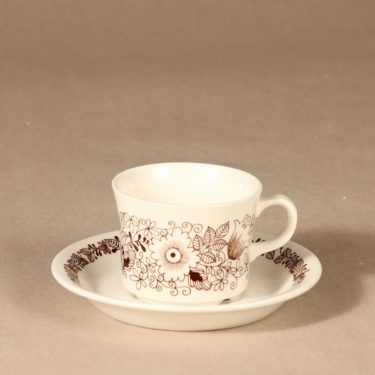 Arabia Tuula kahvikuppi, ruskea, suunnittelija Esteri Tomula, serikuva, kukka