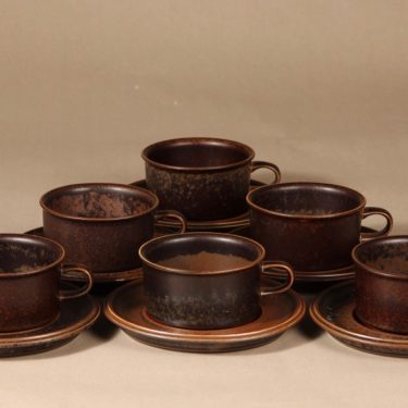 Arabia Ruska tea cup, brown, 6 kpl, designer Ulla Procope