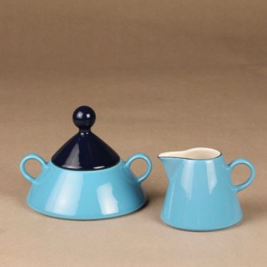 Arabia Harlekin turkos sugar bowl and creamer designer Inkeri Leivo