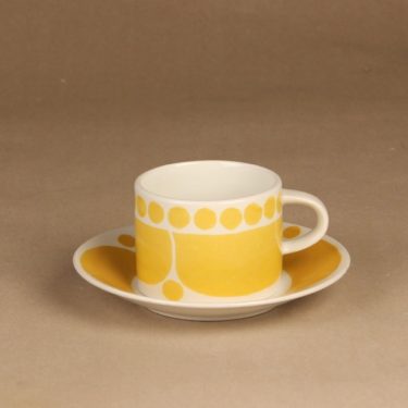 Arabia Sunnuntai teekuppi, keltainen, suunnittelija Birger Kaipiainen, serikuva, retro