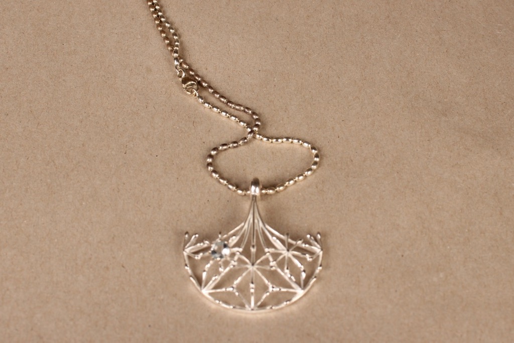Kalevala Koru Naisen ääni pendant, silver, designer Kirsti Doukas, necklace