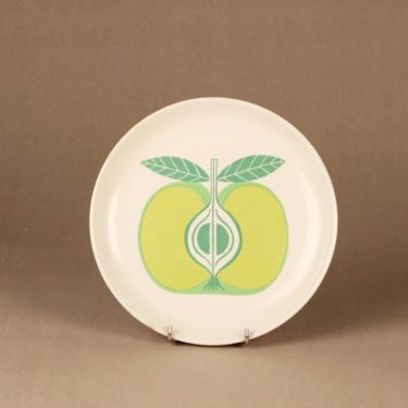 Arabia Pomona Omena lautanen, vihreä, suunnittelija Raija Uosikkinen, serikuva, omena