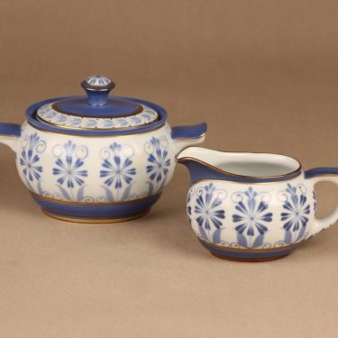 Arabia Sinikka sugar bowl and creamer, hand-painted
