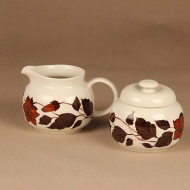 Arabia Tea for Two sokerikko ja kermakko, ruskea, suunnittelija Gunvor Olin-Grönqvist, kukka