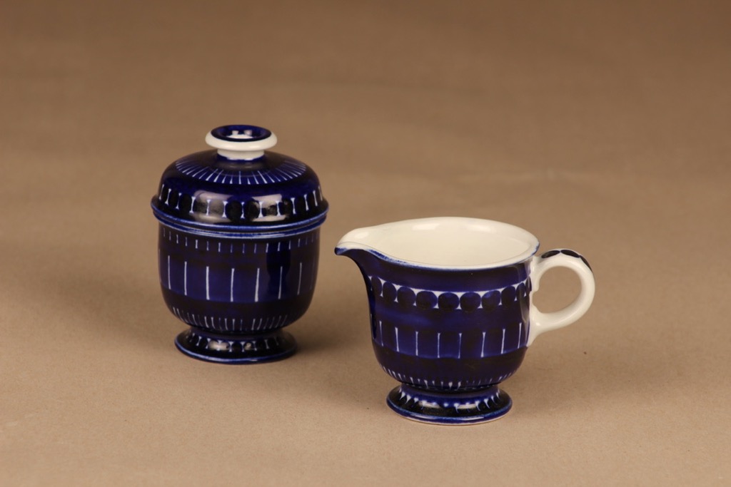 Arabia Valencia sugar bowl and creamer, hand-painted designer Ulla Procope