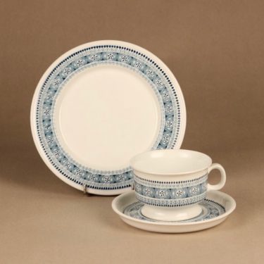 Arabia ND 3 teekuppi ja lautaset(2), siniharmaa, suunnittelija ,