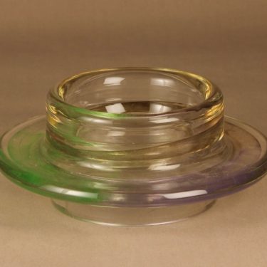 Riihimäen lasi Kraateri taidelasi, signeerattu, suunnittelija Helena Tynell, signeerattu, massiivinen