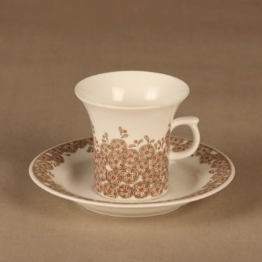 Arabia Veronica kahvikuppi, ruskea, suunnittelija Inkeri Leivo, kukka, retro
