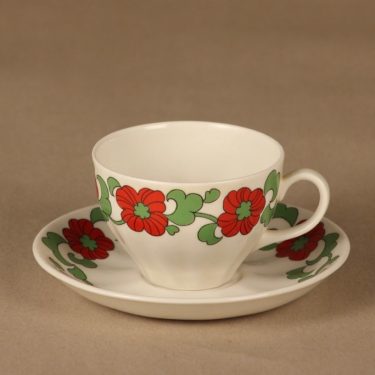 Arabia Petunia kahvikuppi, punainen, vihreä, suunnittelija , serikuva