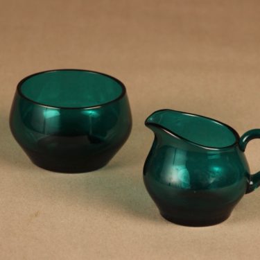 Riihimäen lasi  sugar bowl and creamer, turquoise designer Nanny Still