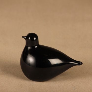 Nuutajärvi bird Snow Bunting black, signed designer Oiva Toikka