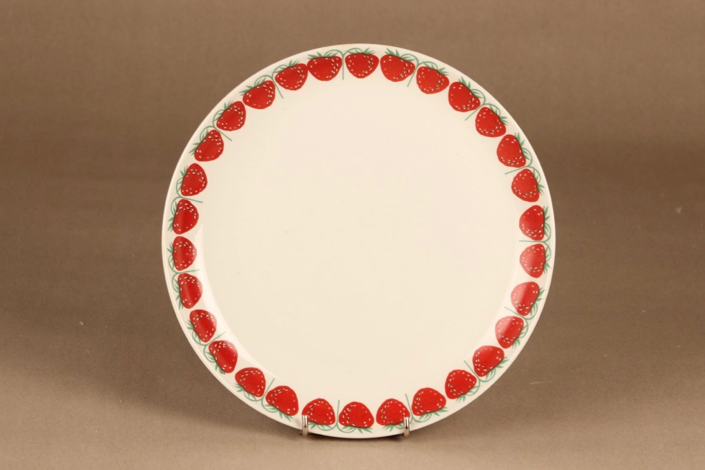 Arabia Pomona mansikka lautanen, 23.5 cm, suunnittelija Raija Uosikkinen, 23.5 cm, serikuva, mansikka