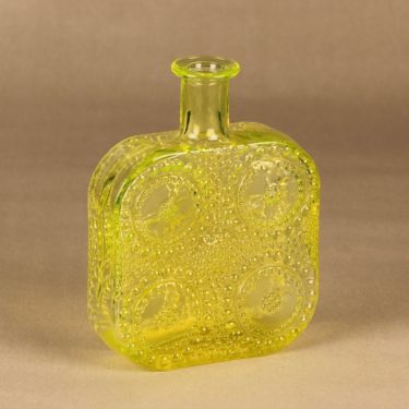 Riihimäen lasi Grapponia koristepullo, keltainen, suunnittelija Nanny Still,