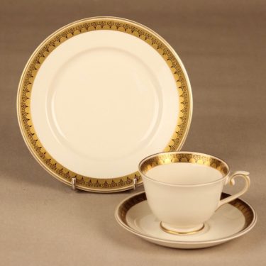 Arabia Hovi kahvikuppi ja lautaset(2), valkoinen, kulta, suunnittelija tuntematon,