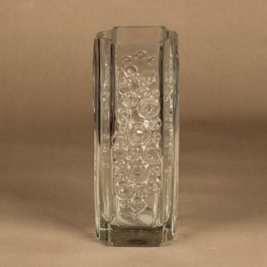 Riihimäen lasi Presto maljakko, kirkas, suunnittelija Tamara Aladin, massiivinen, retro