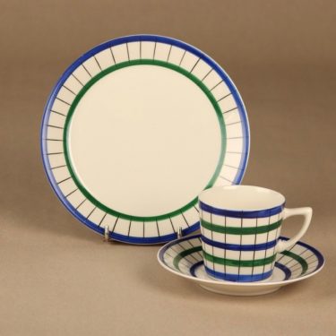 Arabia Verkko kahvikuppi ja lautaset(2), käsinmaalattu, suunnittelija Esteri Tomula, käsinmaalattu