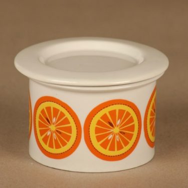 Arabia Pomona Appelsiini purnukka, kannellinen, suunnittelija Raija Uosikkinen, kannellinen, serikuva, appelsiini