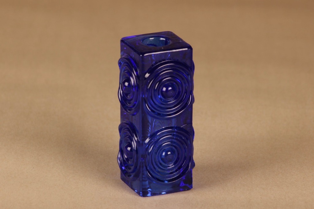 Riihimäen lasi Rengas candle holder/vase, blue designer Tamara Aladin