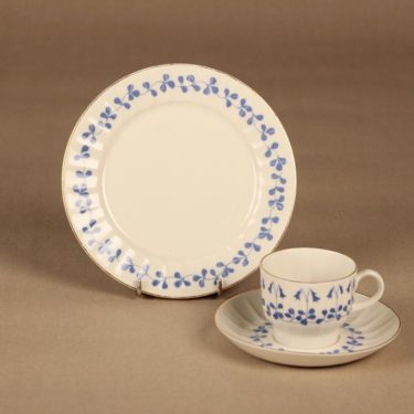 Arabia Vanamo coffee cup and plates(2), blue designer Esteri Tomula
