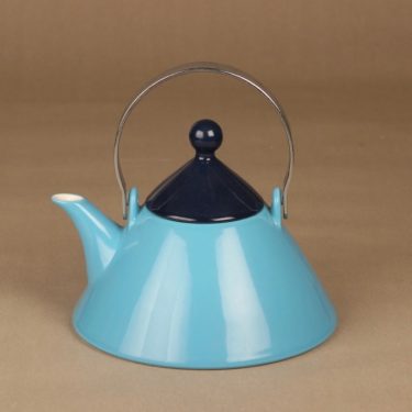Arabia Harlekin Turkos tea pitcher with metal handle designer Inkeri Leivo