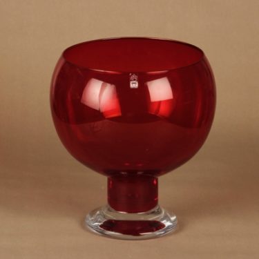 Riihimäen lasi Old King Cole boolimalja, punainen, kirkas, suunnittelija Erkkitapio Siiroinen, suuri