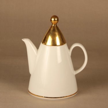 Arabia Harlekin Gold kahvikaadin, kulta, valkoinen, suunnittelija Inkeri Leivo,