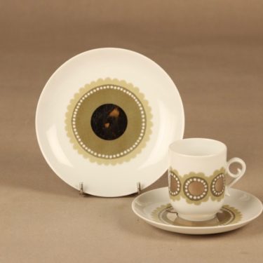 Arabia Tanja kahvikuppi ja lautaset (2), monivärinen, suunnittelija Esteri Tomula,