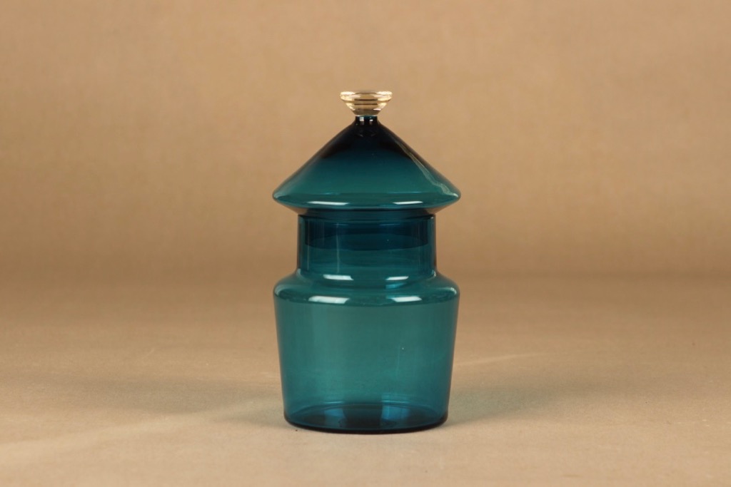 Riihimäen lasi Tuulimylly art glass, turquoise designer Helena Tynell