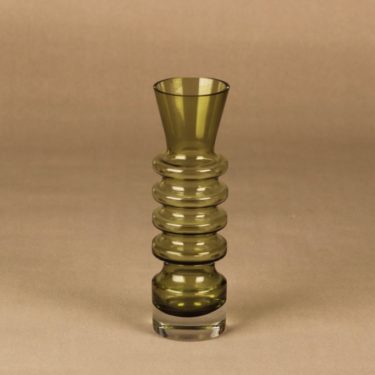 Riihimäen lasi Padoga vase, olive green designer Nanny Still