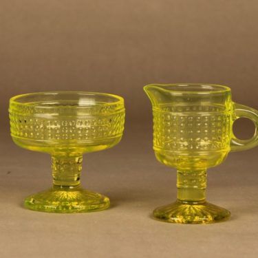 Riihimäen lasi Barokki sugar bowl and creamer, yellow designer Erkkitapio Siiroinen