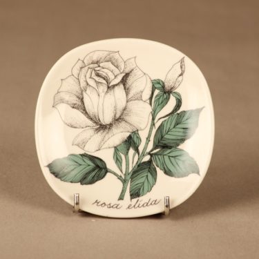 Arabia Rosa seinälautanen, valkoinen kerrottu ruusu, suunnittelija Esteri Tomula, valkoinen kerrottu ruusu, valkoinen kerrottu ruusu