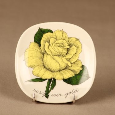 Arabia Rosa seinälautanen, keltainen kerrottu ruusu, suunnittelija Esteri Tomula, keltainen kerrottu ruusu, keltainen kerrottu ruusu