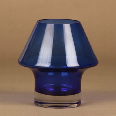 Riihimäen lasi Stromboli maljakko, sininen, suunnittelija Aimo Okkolin,