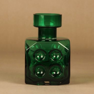 Riihimäen lasi Arpa on heitetty maljakko, vihreä, suunnittelija Erkkitapio Siiroinen, noppa, arpakuutio