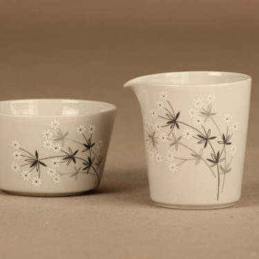 Arabia Lumikukka sugar bowl and creamer, gray designer Raija Uosikkinen