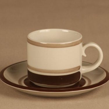 Arabia Pirtti kahvikuppi, valkoinen, ruskea, suunnittelija Raija Uosikkinen,