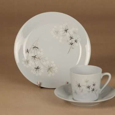 Arabia Lumikukka kahvikuppi ja lautaset (2), sininen, valkoinen, musta, suunnittelija ,