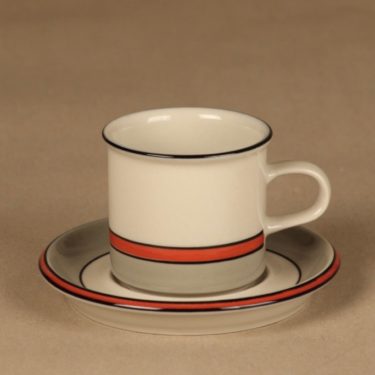 Arabia Aslak coffee cup, stripe decorative designer Inkeri Leivo
