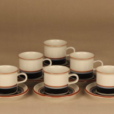 Arabia Taika kahvikuppi, raitakoriste, 6 kpl, suunnittelija Inkeri Seppälä, raitakoriste