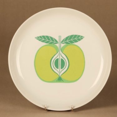 Arabia Pomona Omena lautanen, vihreä, valkoinen, suunnittelija Raija Uosikkinen, omena